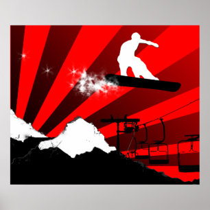 snowboard. Rood. Poster