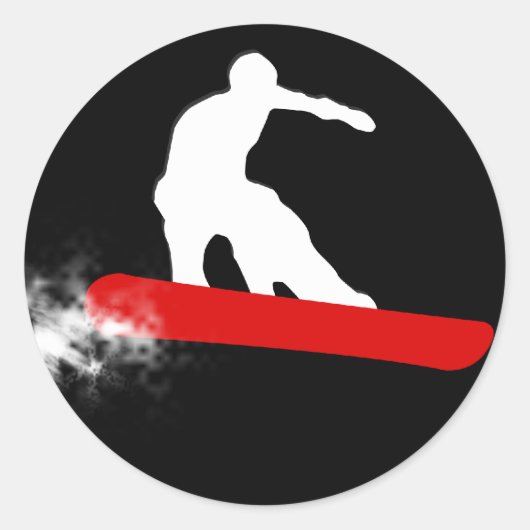 snowboard. Rood. Ronde Sticker (Voorkant)