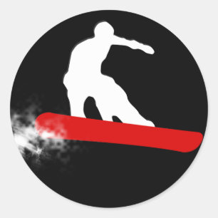 snowboard. Rood. Ronde Sticker