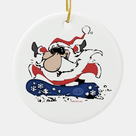 Snowboard Santa w/ Name Ornaments Keramisch Ornament (Voorkant)