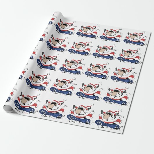 Snowboard Santa Wrapping Paper Cadeaupapier (Uitgerold)