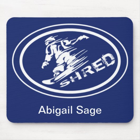 Snowboard "SHRED" Ovaal Silhouette Snowboarder Lab Muismat (Voorkant)