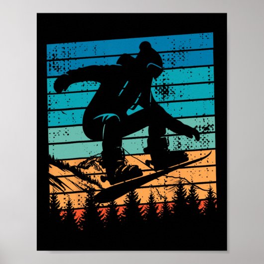 Snowboard Snowboard  Retro Mountain Poster (Voorkant)
