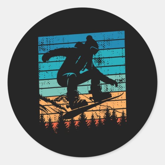Snowboard Snowboard  Retro Mountain Ronde Sticker (Voorkant)