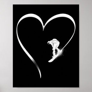 Snowboard Snowboard Tracks Heart Heart Poster