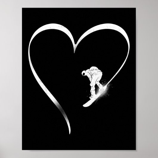 Snowboard Snowboard Tracks Heart  Heart Poster (Voorkant)