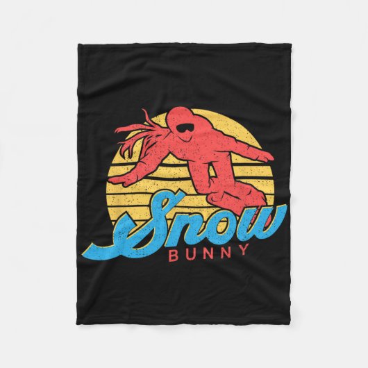 Snowboard Snowboarding  Retro Bunny Girl Fleece Deken (Voorkant)