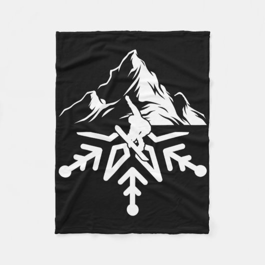 Snowboard Snowflake Retro Fleece Deken (Voorkant)