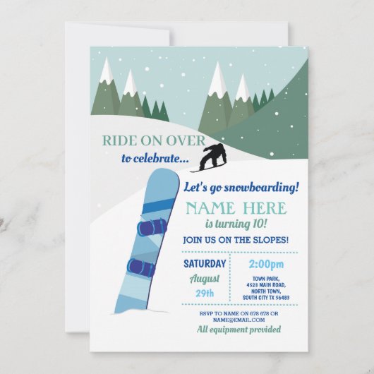 Snowboard verjaardagsfeestje hellingen ski sneeuw kaart (Voorkant)
