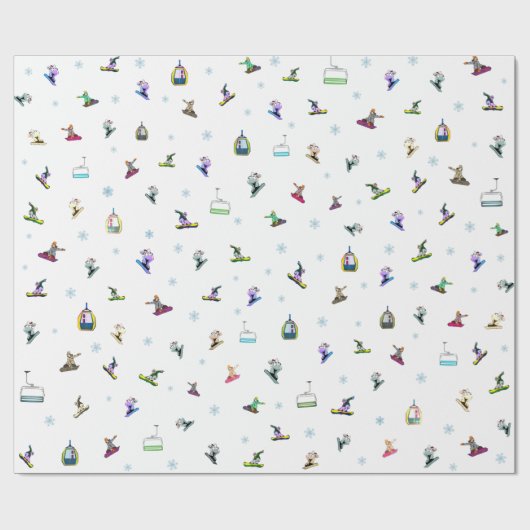 Snowboard voorzitter Winter Blue Pattern Birthday Cadeaupapier (Vlak)