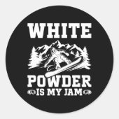 Snowboard White Powder Sneeuw Winter Snowboarden Ronde Sticker (Voorkant)