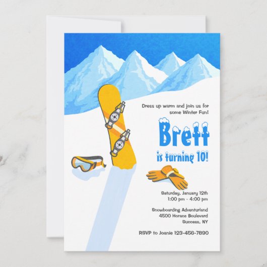 Snowboard Winter Fun Uitnodiging (Voorkant)
