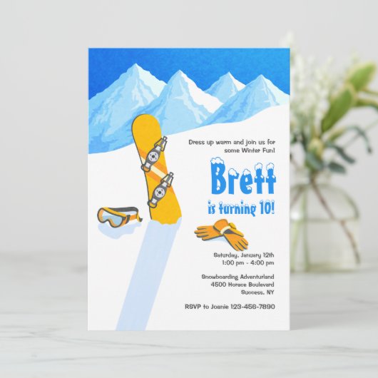 Snowboard Winter Fun Uitnodiging (Staand voorkant)