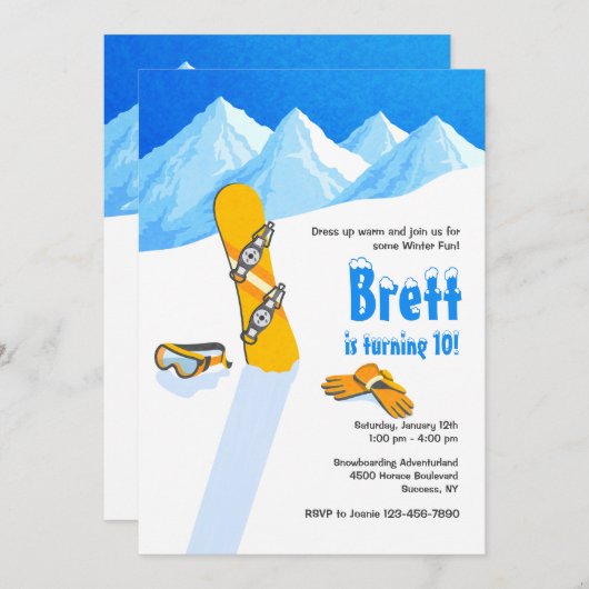 Snowboard Winter Fun Uitnodiging (Voorkant / Achterkant)
