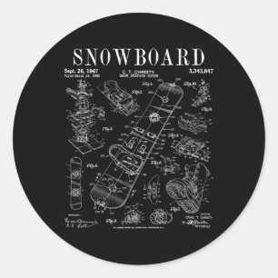 Snowboard Winter Snowboarden  Patent Drawi Ronde Sticker