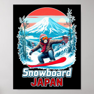 Snowboardaap in het Japanse Schilderachtig landsch Poster