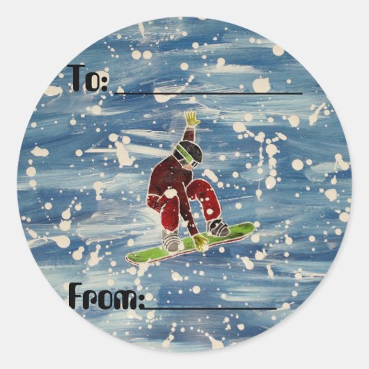Snowboarden cadeaubonnen ronde sticker (Voorkant)