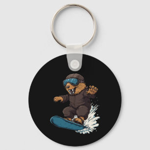 Snowboarden Dieren - Bever op een snowboard Sleutelhanger