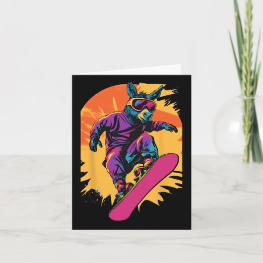 Snowboarden Dieren - Ezel op een snowboard Kaart (Voorkant)