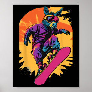 Snowboarden Dieren - Ezel op een snowboard Poster