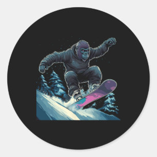 Snowboarden dieren - Gorilla op een snowboard Ronde Sticker