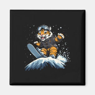 Snowboarden dieren - Tijger op een snowboard Magneet