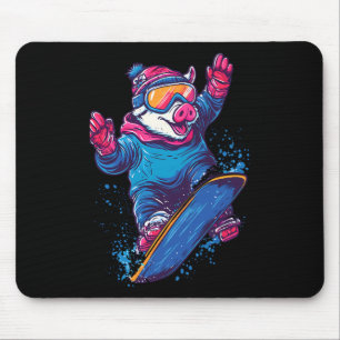 Snowboarden Dieren - Varken op een snowboard Muismat