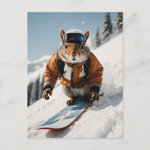 Snowboarden Eekhoorn Wintertime Whimsical Animal Briefkaart