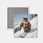 Snowboarden Eekhoorn Wintertime Whimsical Animal Magneet (Voorkant / Achterkant)