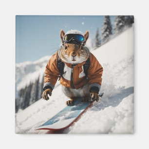 Snowboarden Eekhoorn Wintertime Whimsical Animal Magneet