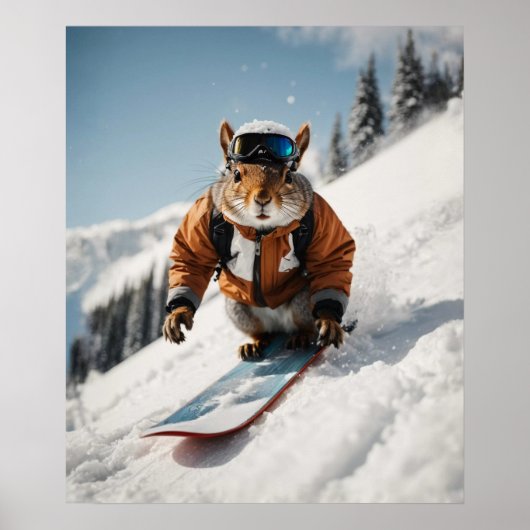 Snowboarden Eekhoorn Wintertime Whimsical Animal Poster (Voorkant)