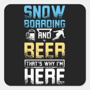 Snowboarden en bier vierkante sticker