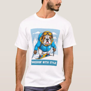 Snowboarden Engels Bulldog Shreddin’ met stijl T-shirt