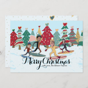 Snowboarden Familie Kerst Kaart