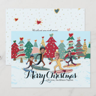 Snowboarden Familie Kerst Kaart