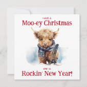 Snowboarden Highland Koe Kerstfoto Feestdagenkaart (Voorkant)