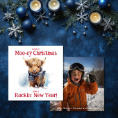 Snowboarden Highland Koe Kerstfoto Feestdagenkaart