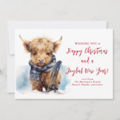 Snowboarden Highland Koe Kerstmis Fotokaart Feestdagenkaart (Voorkant)