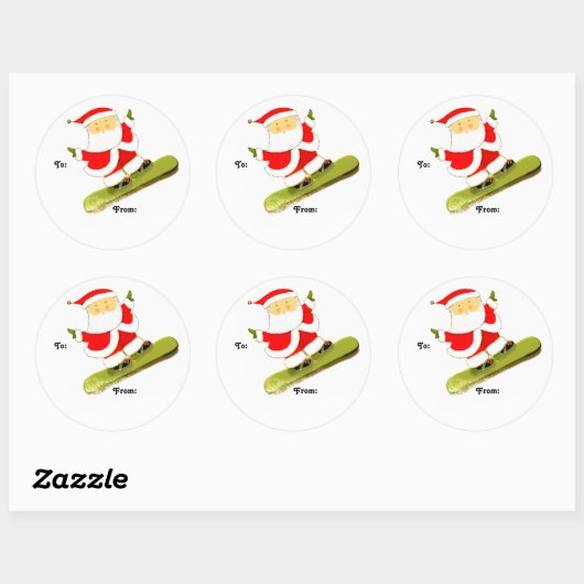 Snowboarden kerstcadeaulabels ronde sticker (Vel)