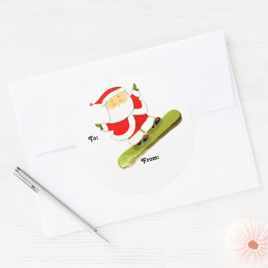 Snowboarden kerstcadeaulabels ronde sticker (Envelop)
