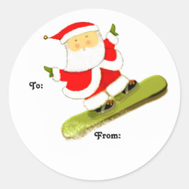 Snowboarden kerstcadeaulabels ronde sticker