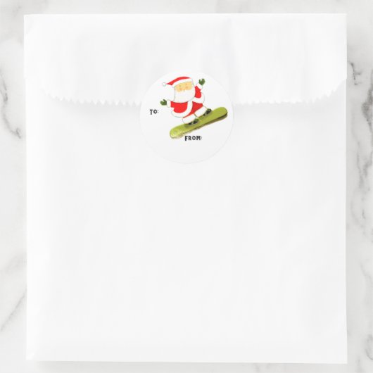 Snowboarden kerstcadeaulabels ronde sticker (Tas)