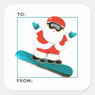 Snowboarden kerstcadeaulabels vierkante sticker