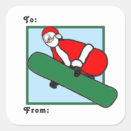 Snowboarden kerstcadeaulabels vierkante sticker (Voorkant)
