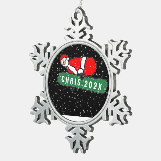 Snowboarden Kerstmis Collectible Tin Sneeuwvlok Ornament (Rechts)