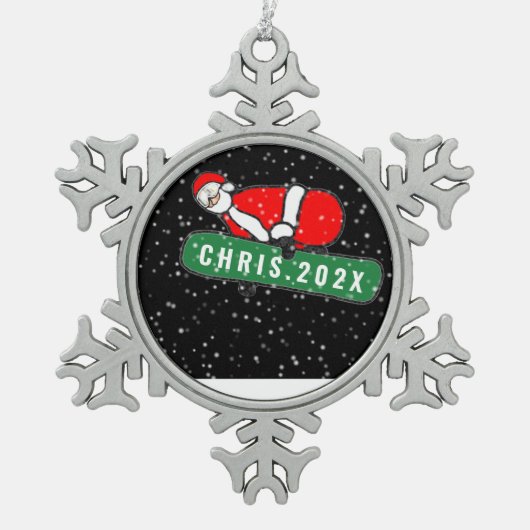 Snowboarden Kerstmis Collectible Tin Sneeuwvlok Ornament (Voorkant)