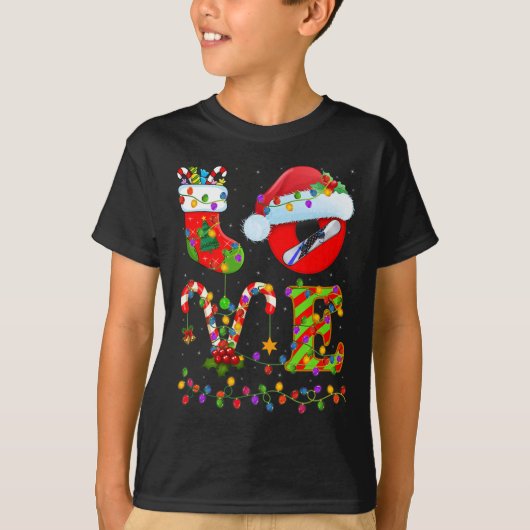 Snowboarden Kerstmis Verlichting Santa Love Snowbo T-shirt (Voorkant)