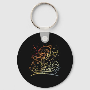 Snowboarden Kind Graphic Retro Style voor jongens Sleutelhanger