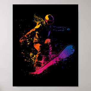 Snowboarden Kleurenverf Splash Snowboarder Downhi Poster