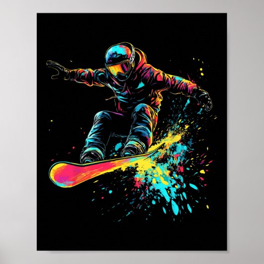 Snowboarden Kleurenverf Splash Snowboarder Downhi Poster (Voorkant)